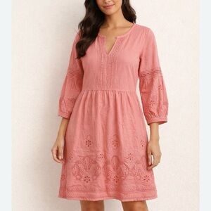 Tommy Bahama Pink Linen Blend Eyelet Top, Sz L